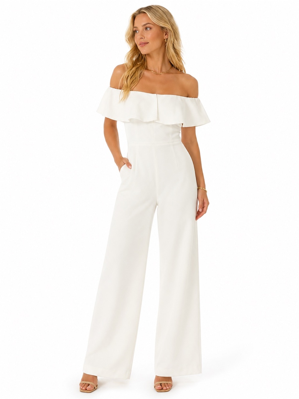NWT Zara White Strapless Wide Leg Jumpsuit Size Small